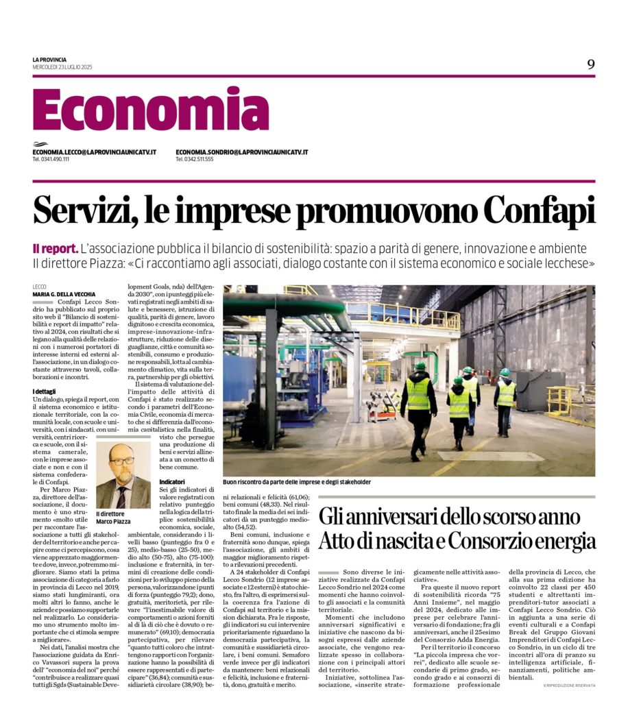 Bilancio sostenibilità Confapi Lecco Sondrio: rassegna stampa 1