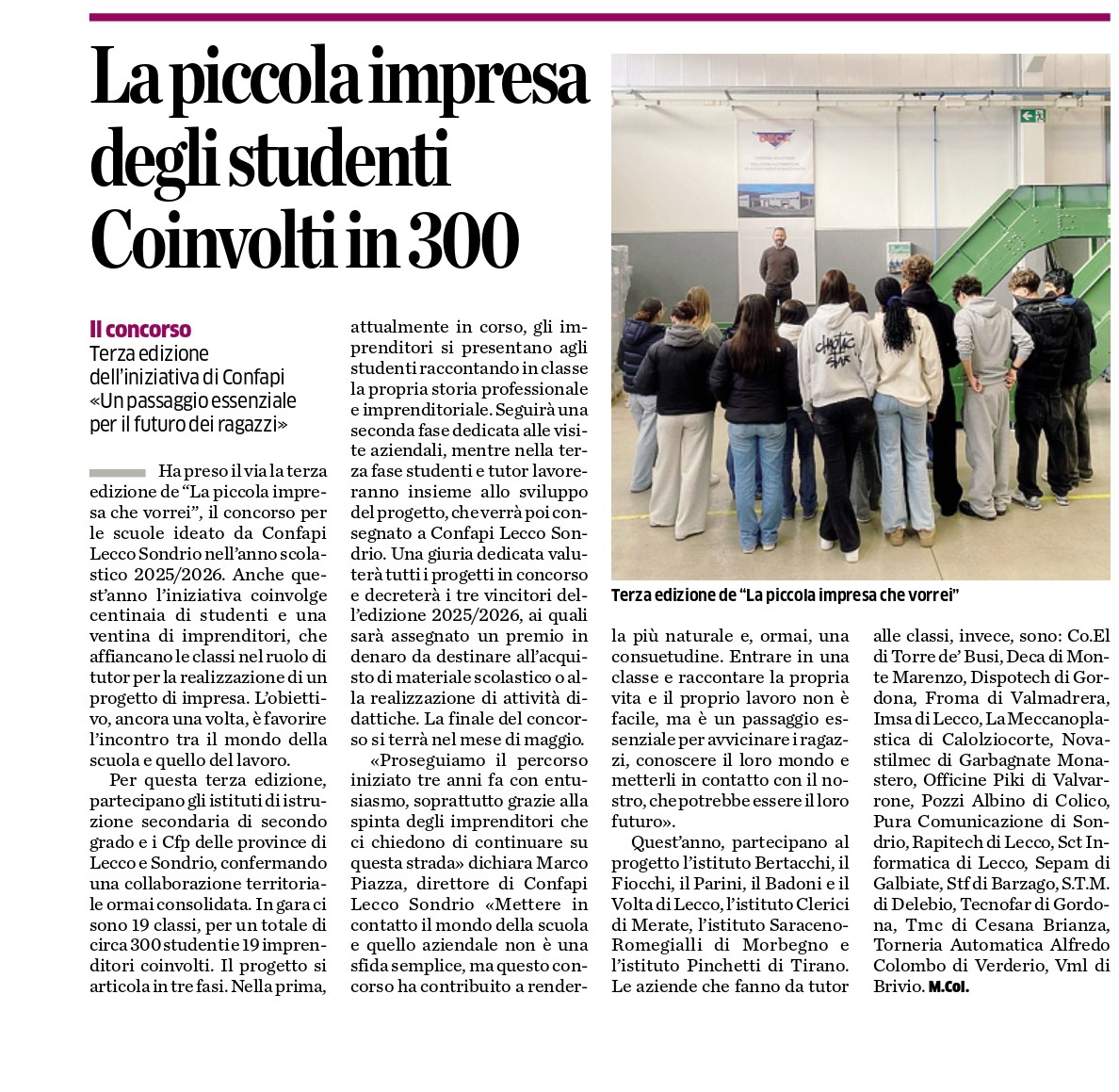 Terza edizione La piccola impresa che vorrei: rassegna stampa